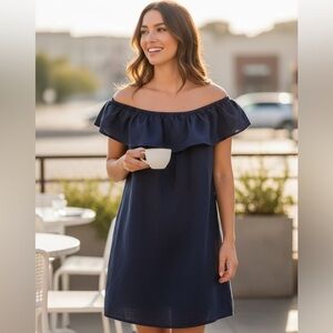 Tommy Bahama Navy Off-Shoulder Mini Dress